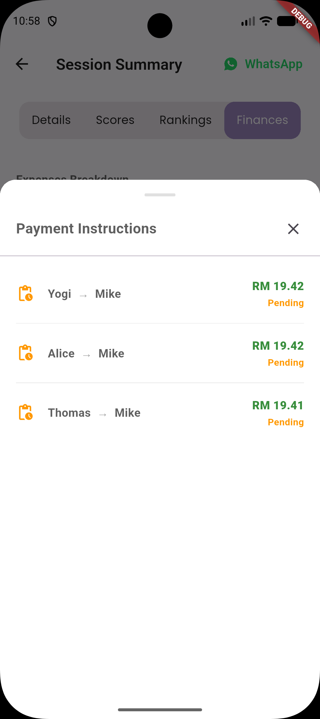 Appminton payment splitting screen