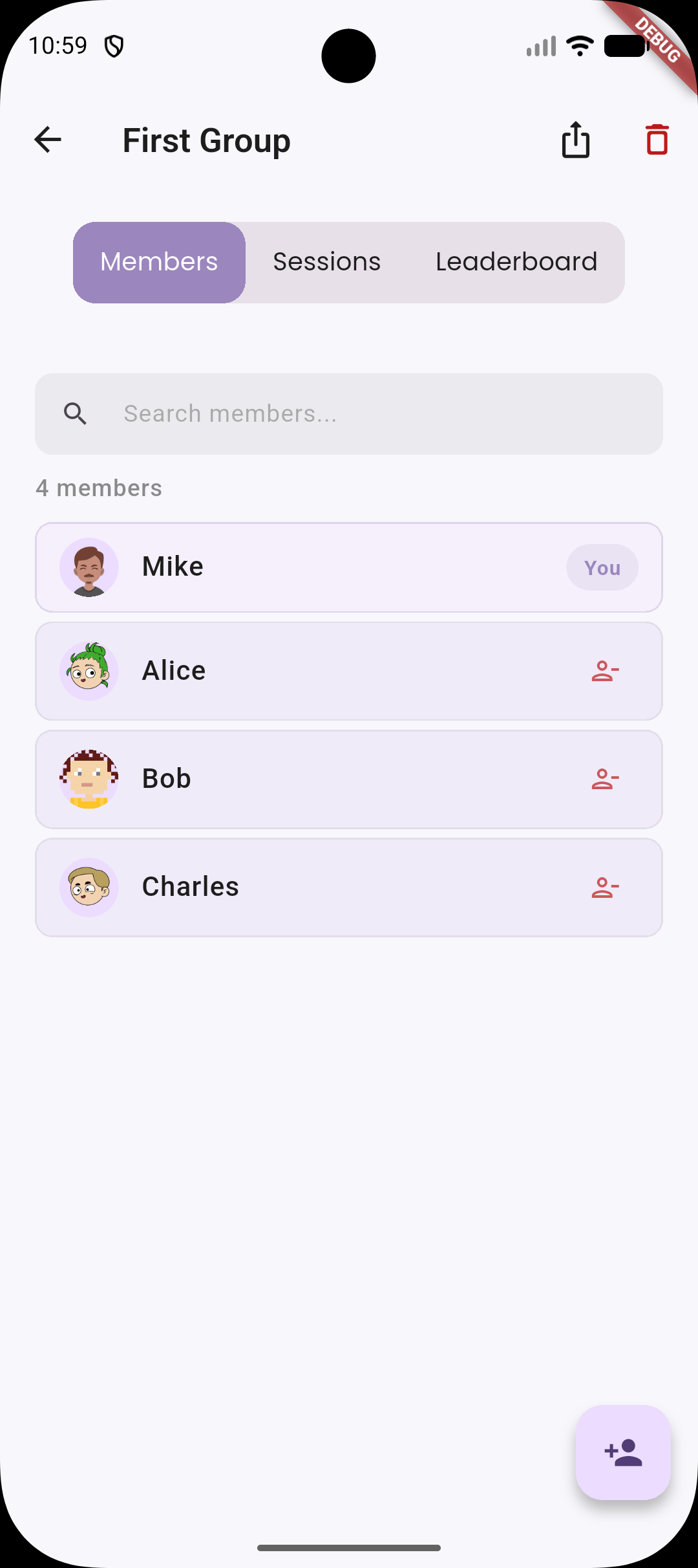 Appminton group management screen